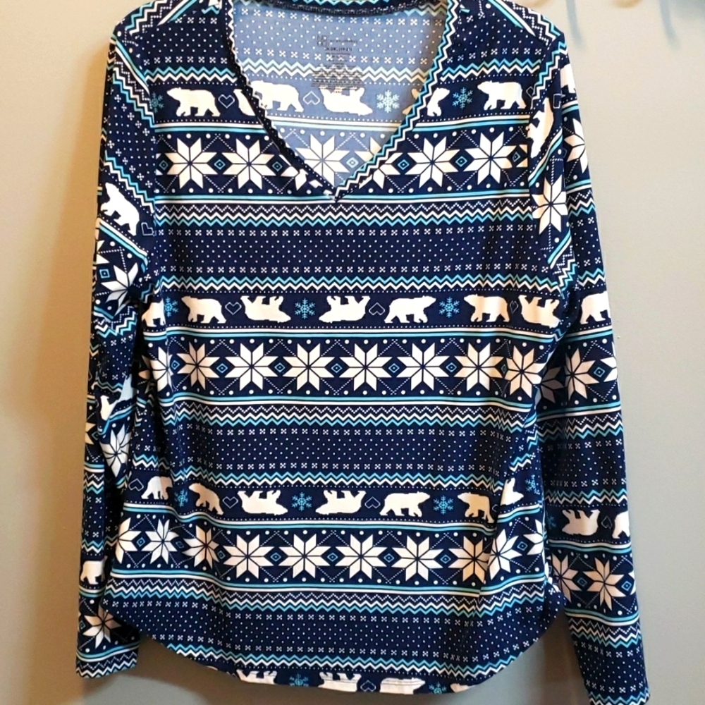 No Boundaries Polar Bear, Snowflakes and Dots Long Sleeve Top, XXL